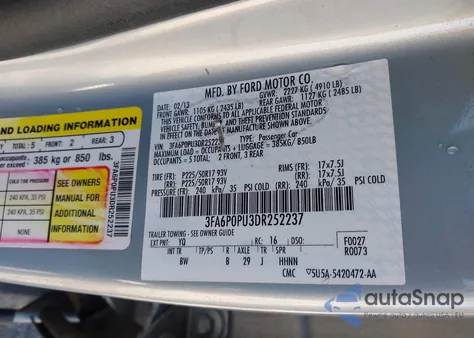 2013 Ford Fusion Energi Se Luxury from USA, damaged, VIN 3FA6P0PU3DR252237